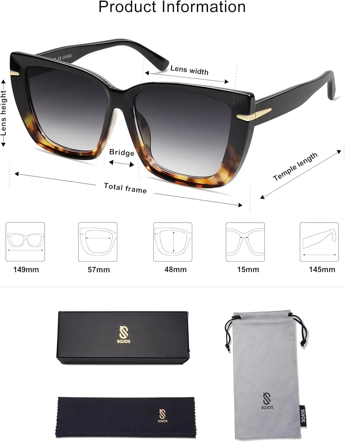 SOJOS Trendy Large Oversized Cat Eye Sunglasses for Women 70s UV400 Designer Shades SJ2231