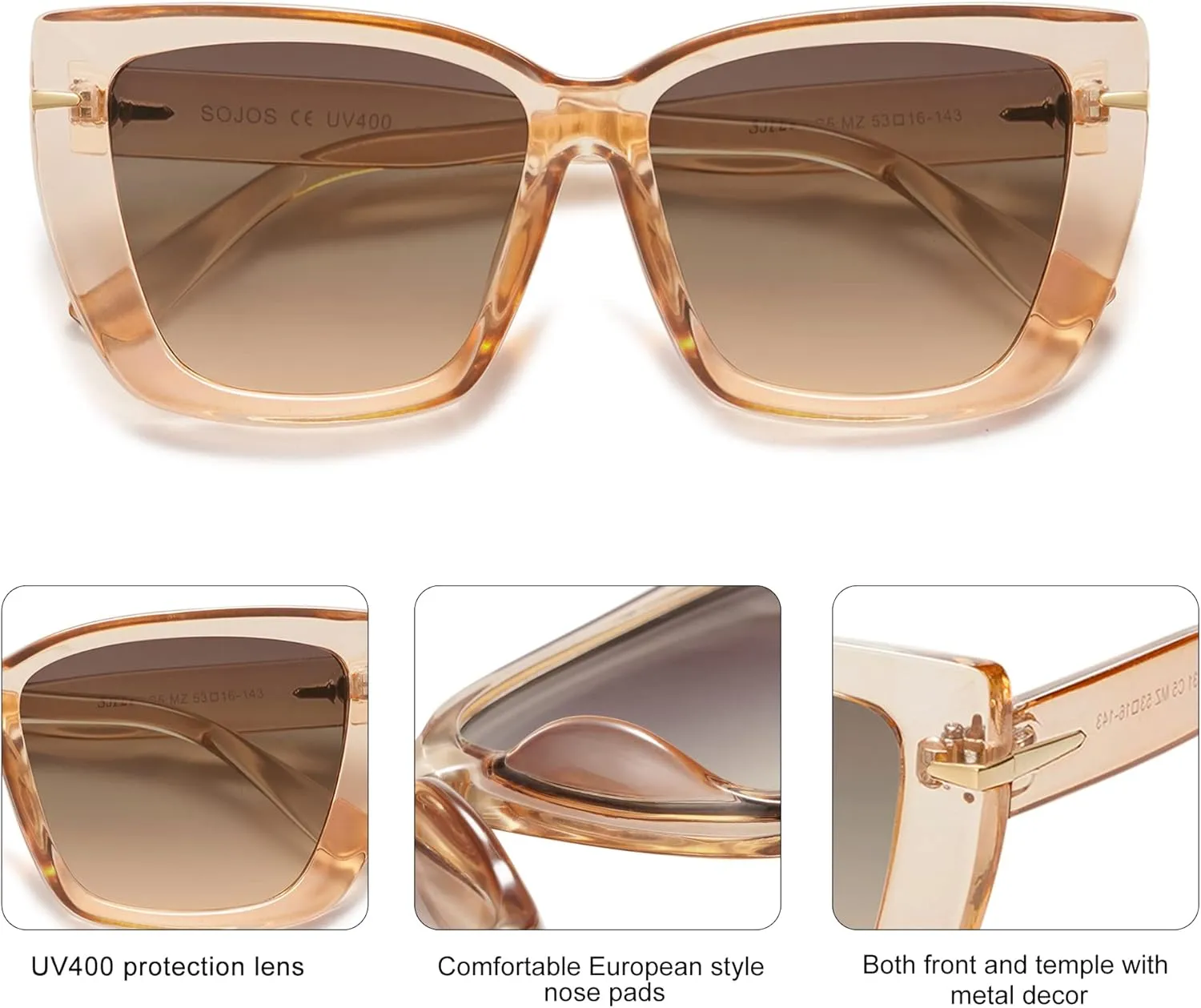SOJOS Trendy Large Oversized Cat Eye Sunglasses for Women 70s UV400 Designer Shades SJ2231