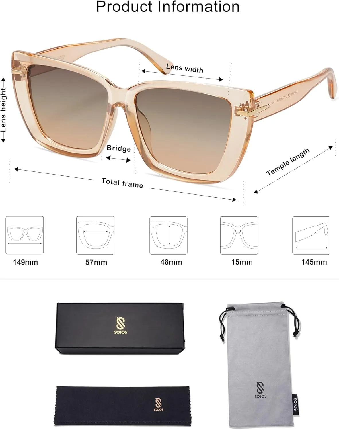 SOJOS Trendy Large Oversized Cat Eye Sunglasses for Women 70s UV400 Designer Shades SJ2231