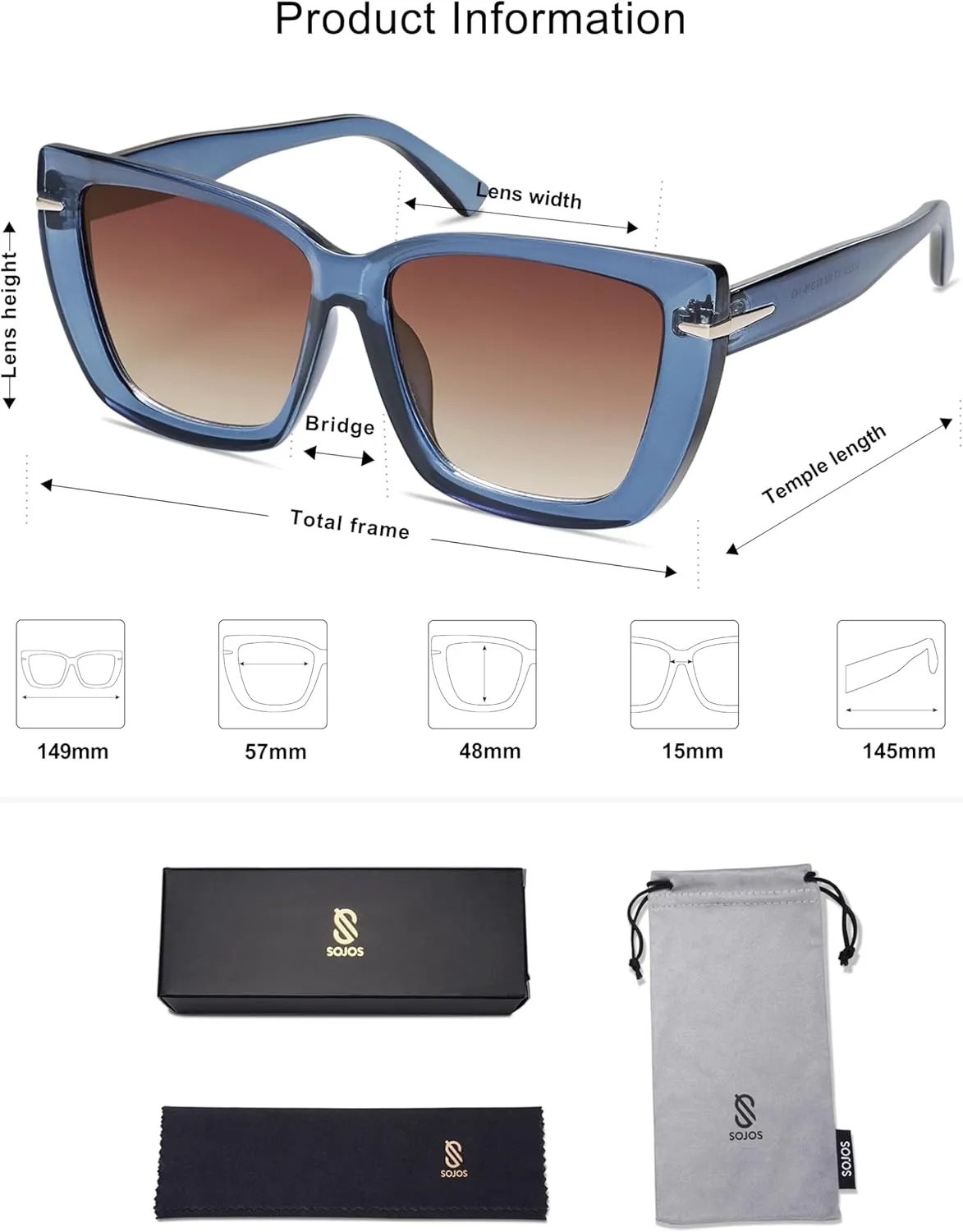 SOJOS Trendy Large Oversized Cat Eye Sunglasses for Women 70s UV400 Designer Shades SJ2231