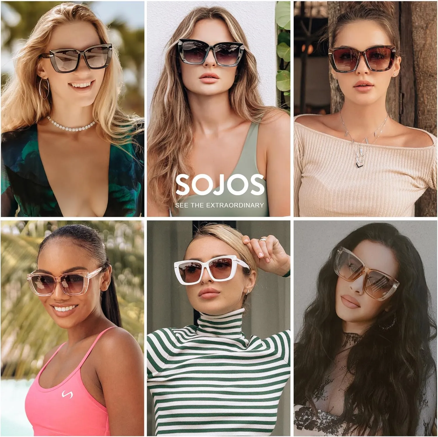 SOJOS Trendy Large Oversized Cat Eye Sunglasses for Women 70s UV400 Designer Shades SJ2231