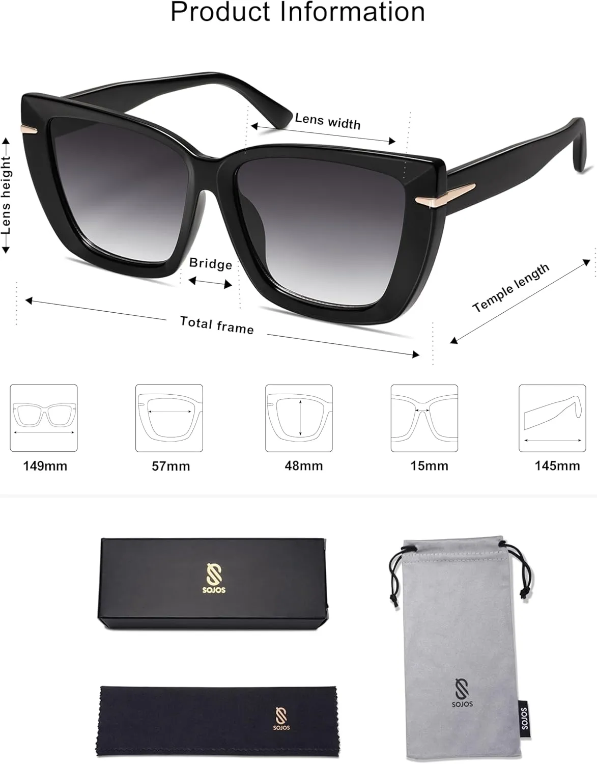 SOJOS Trendy Large Oversized Cat Eye Sunglasses for Women 70s UV400 Designer Shades SJ2231