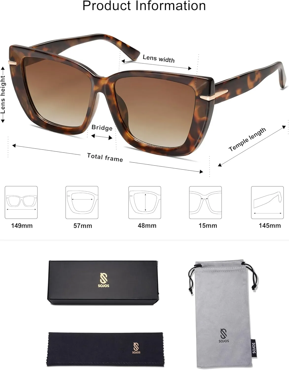 SOJOS Trendy Large Oversized Cat Eye Sunglasses for Women 70s UV400 Designer Shades SJ2231