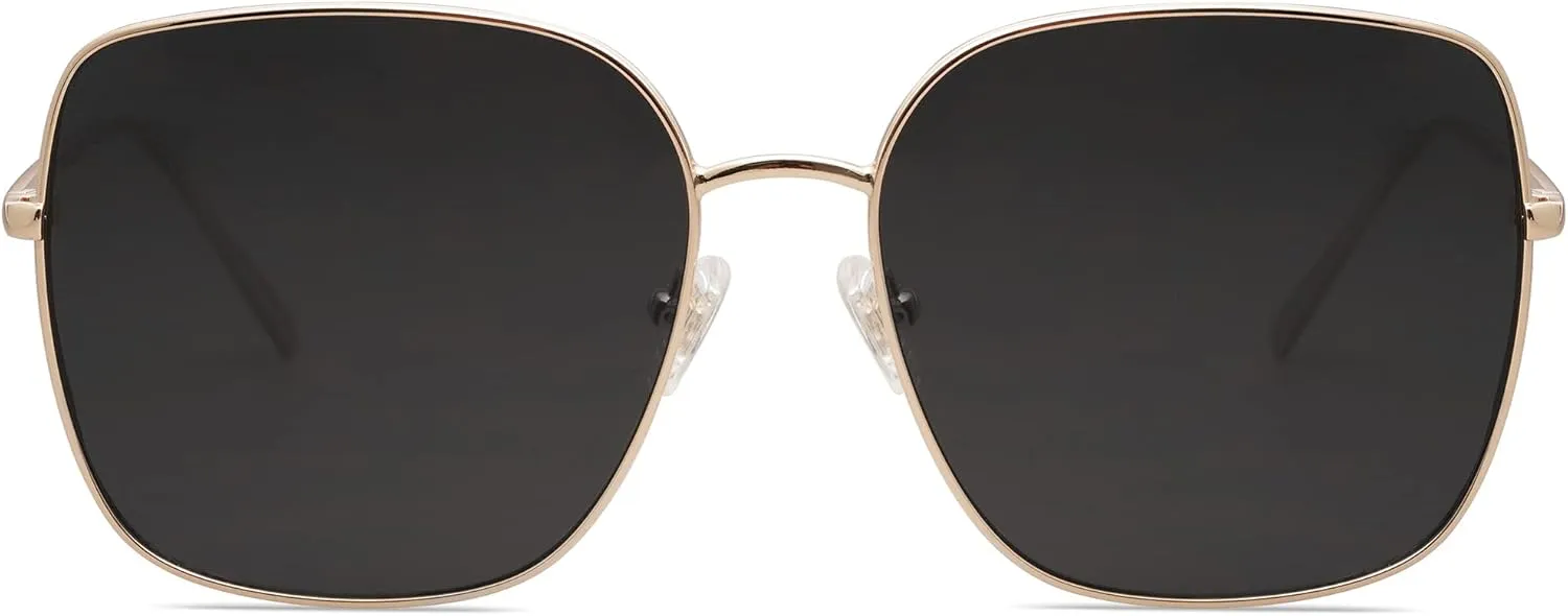 SOJOS Trendy Oversized Square Metal Frame Sunglasses for Women Men Retro Big Flat Lens UV Protection Sunglasses SJ1146