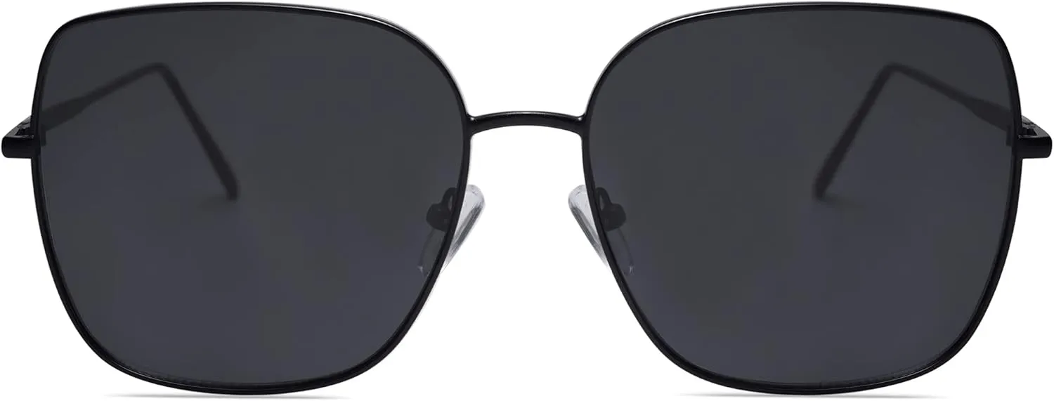 SOJOS Trendy Oversized Square Metal Frame Sunglasses for Women Men Retro Big Flat Lens UV Protection Sunglasses SJ1146