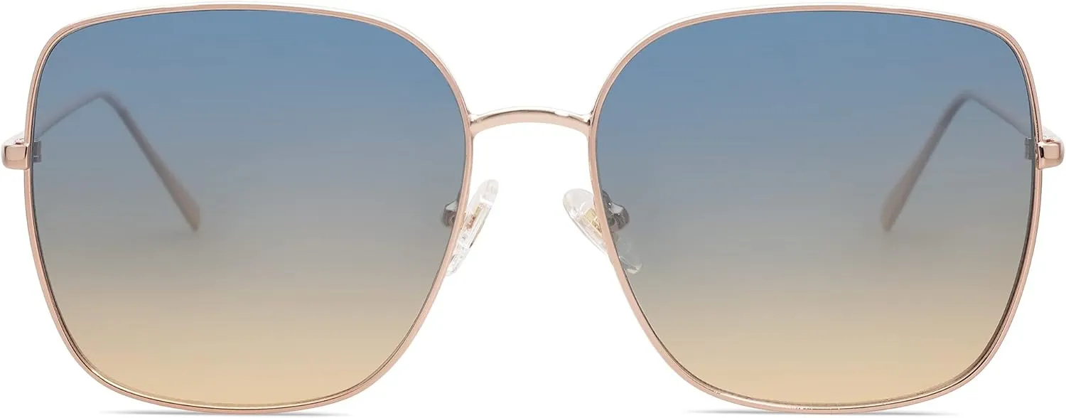 SOJOS Trendy Oversized Square Metal Frame Sunglasses for Women Men Retro Big Flat Lens UV Protection Sunglasses SJ1146