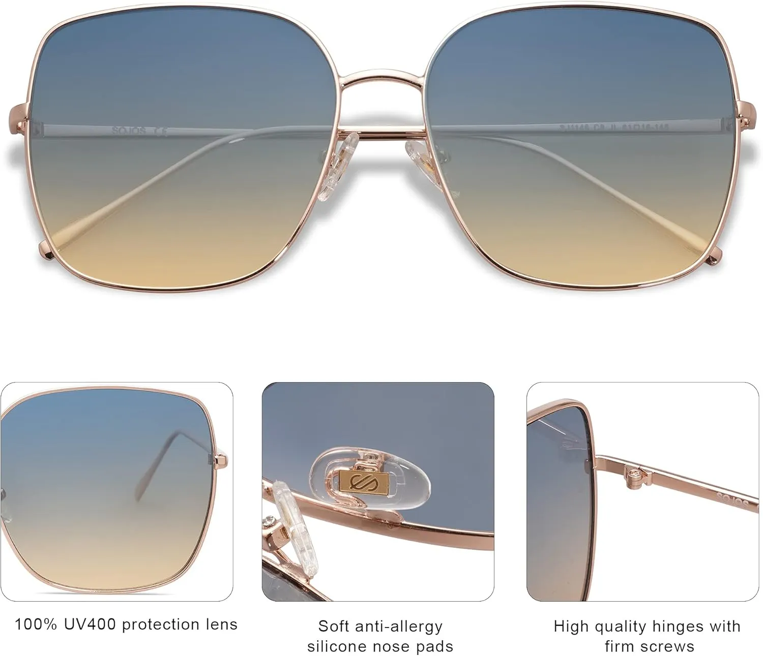 SOJOS Trendy Oversized Square Metal Frame Sunglasses for Women Men Retro Big Flat Lens UV Protection Sunglasses SJ1146