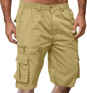 Stretch Cargo Shorts for Men Button Lightweight Wide Leg Work Shorts Summer Outdoor Multi Pockets Travel Hiking Pants