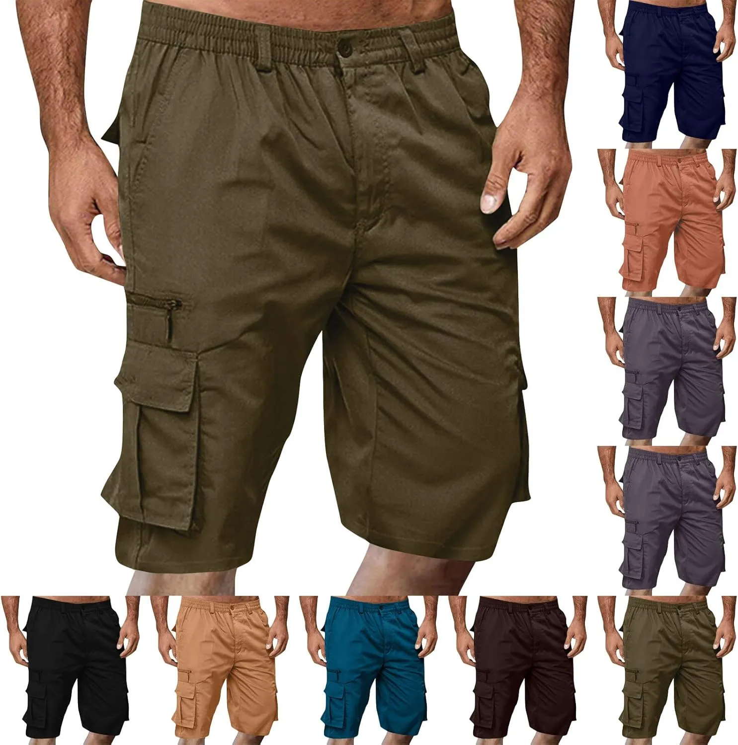 Stretch Cargo Shorts for Men Button Lightweight Wide Leg Work Shorts Summer Outdoor Multi Pockets Travel Hiking Pants