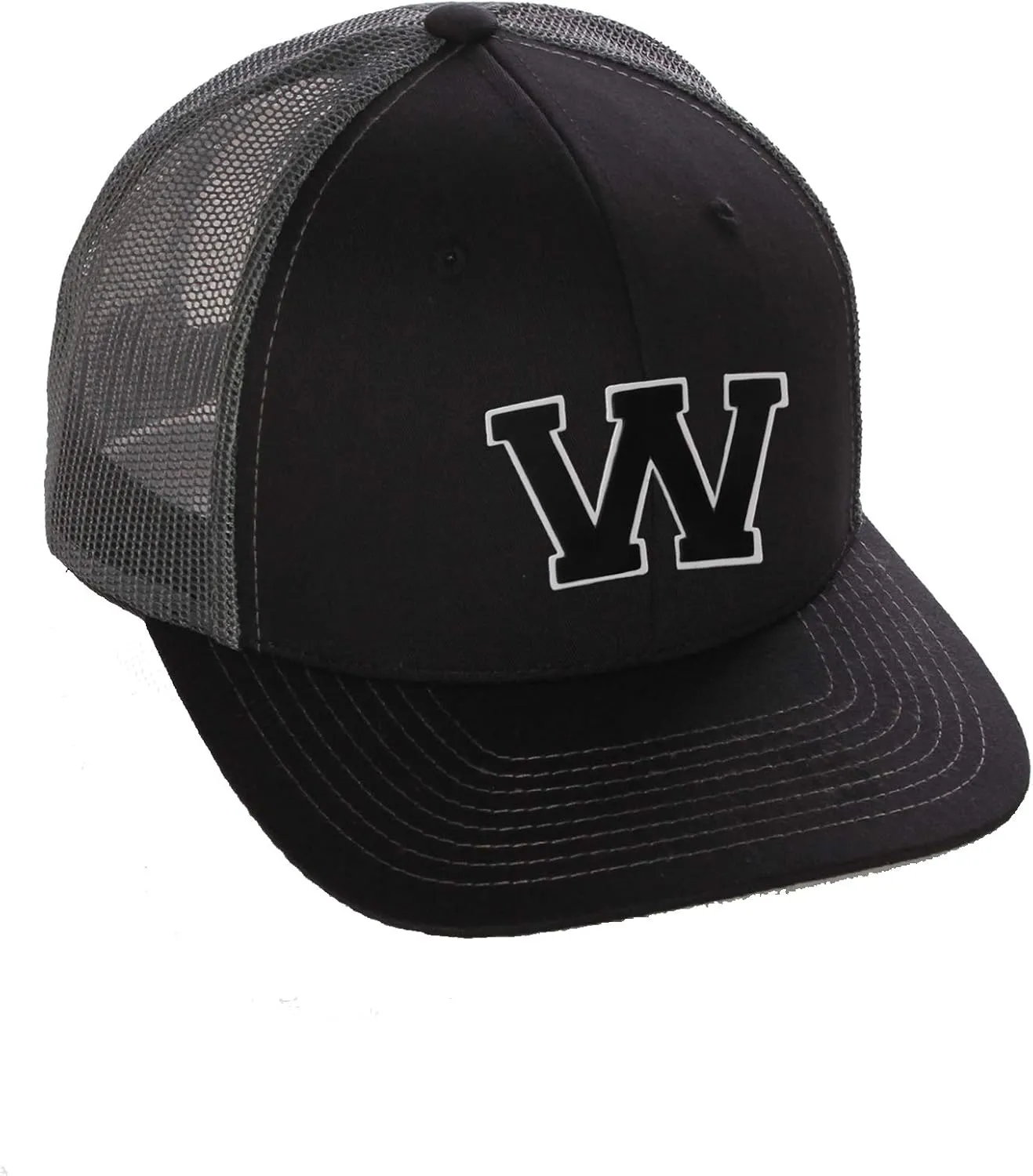 Structured Trucker Mesh Hat Custom Colors Letter W Initial Baseball Mid Profile
