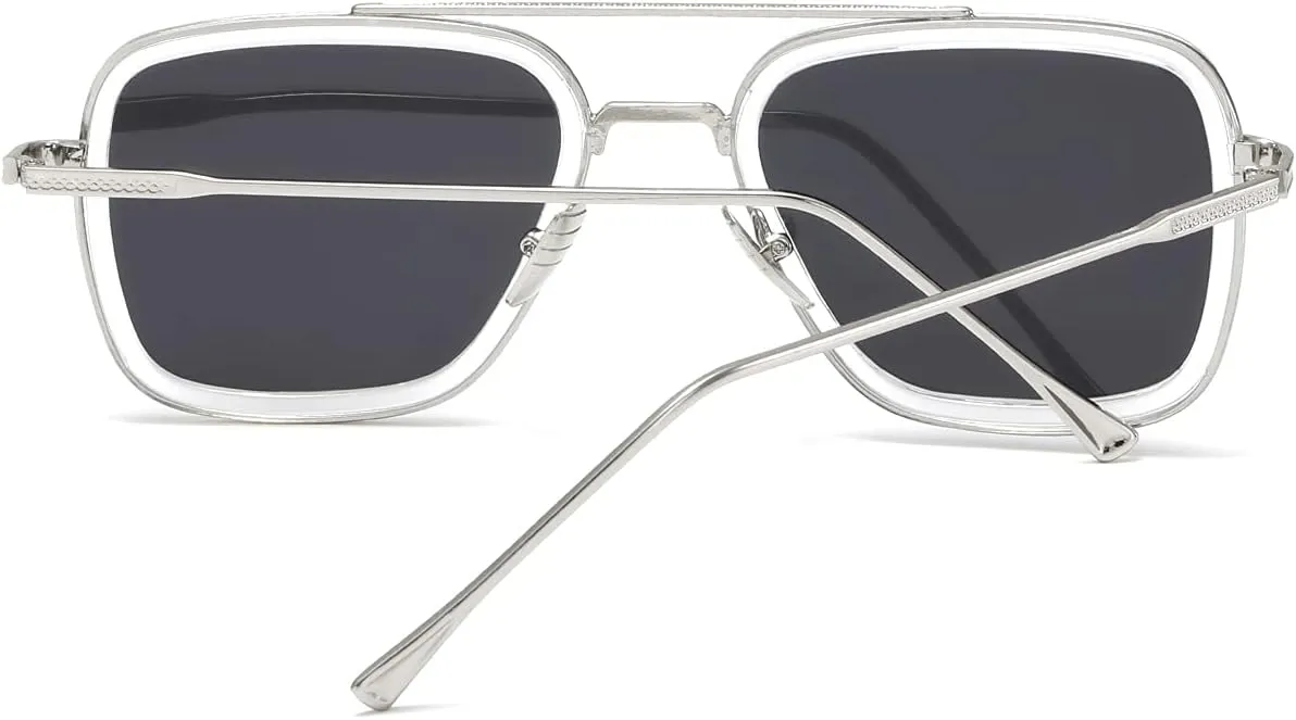Tony Stark Sunglasses Vintage Square Metal Frame for Men Women -Iron Man and Spider-Man Vintage Sun Glasses
