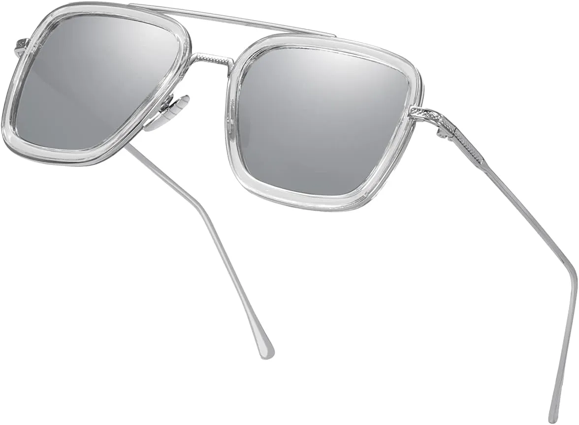 Tony Stark Sunglasses Vintage Square Metal Frame for Men Women -Iron Man and Spider-Man Vintage Sun Glasses
