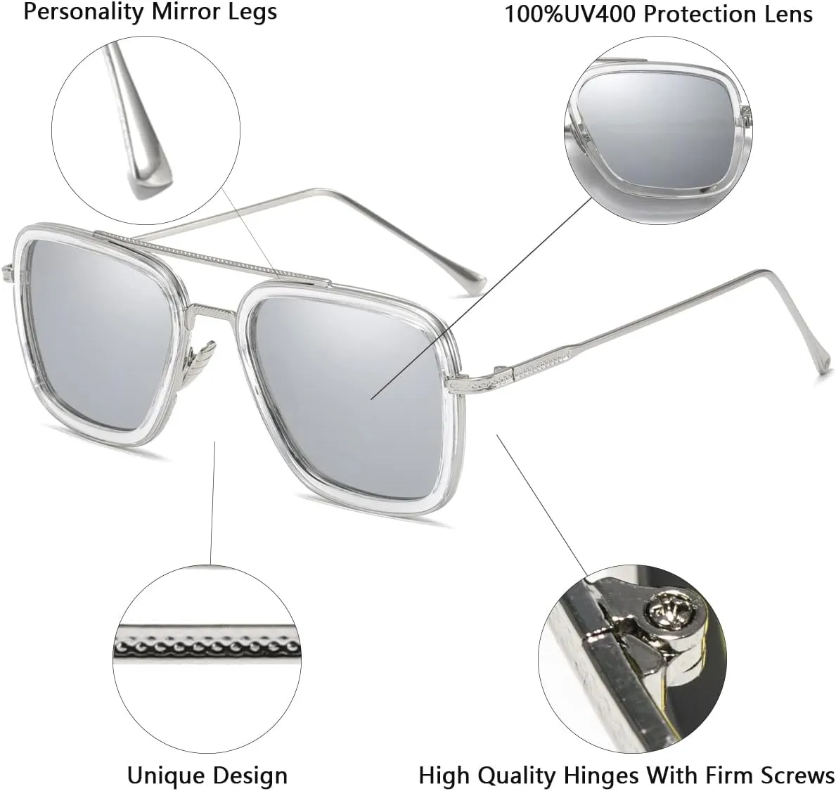 Tony Stark Sunglasses Vintage Square Metal Frame for Men Women -Iron Man and Spider-Man Vintage Sun Glasses