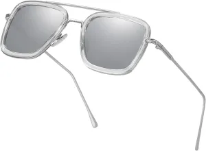 Tony Stark Sunglasses Vintage Square Metal Frame for Men Women -Iron Man and Spider-Man Vintage Sun Glasses