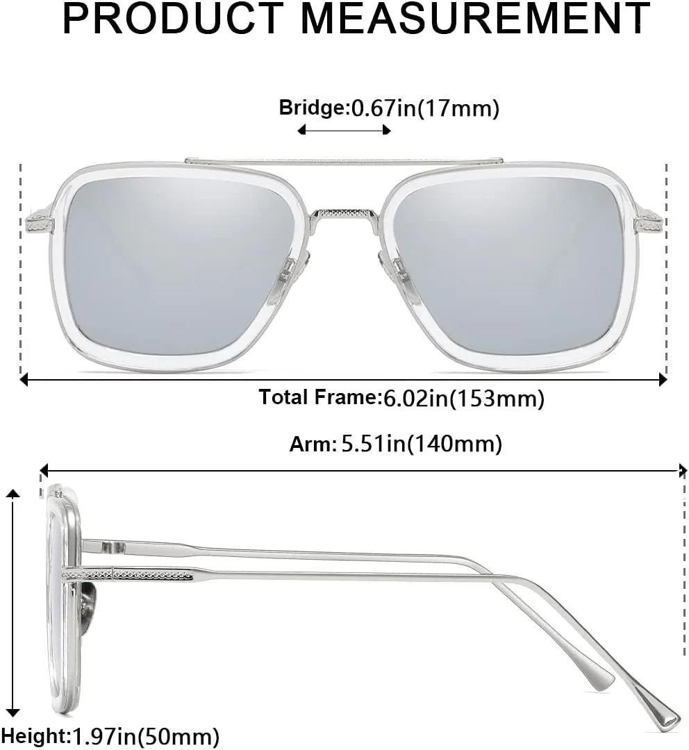 Tony Stark Sunglasses Vintage Square Metal Frame for Men Women -Iron Man and Spider-Man Vintage Sun Glasses