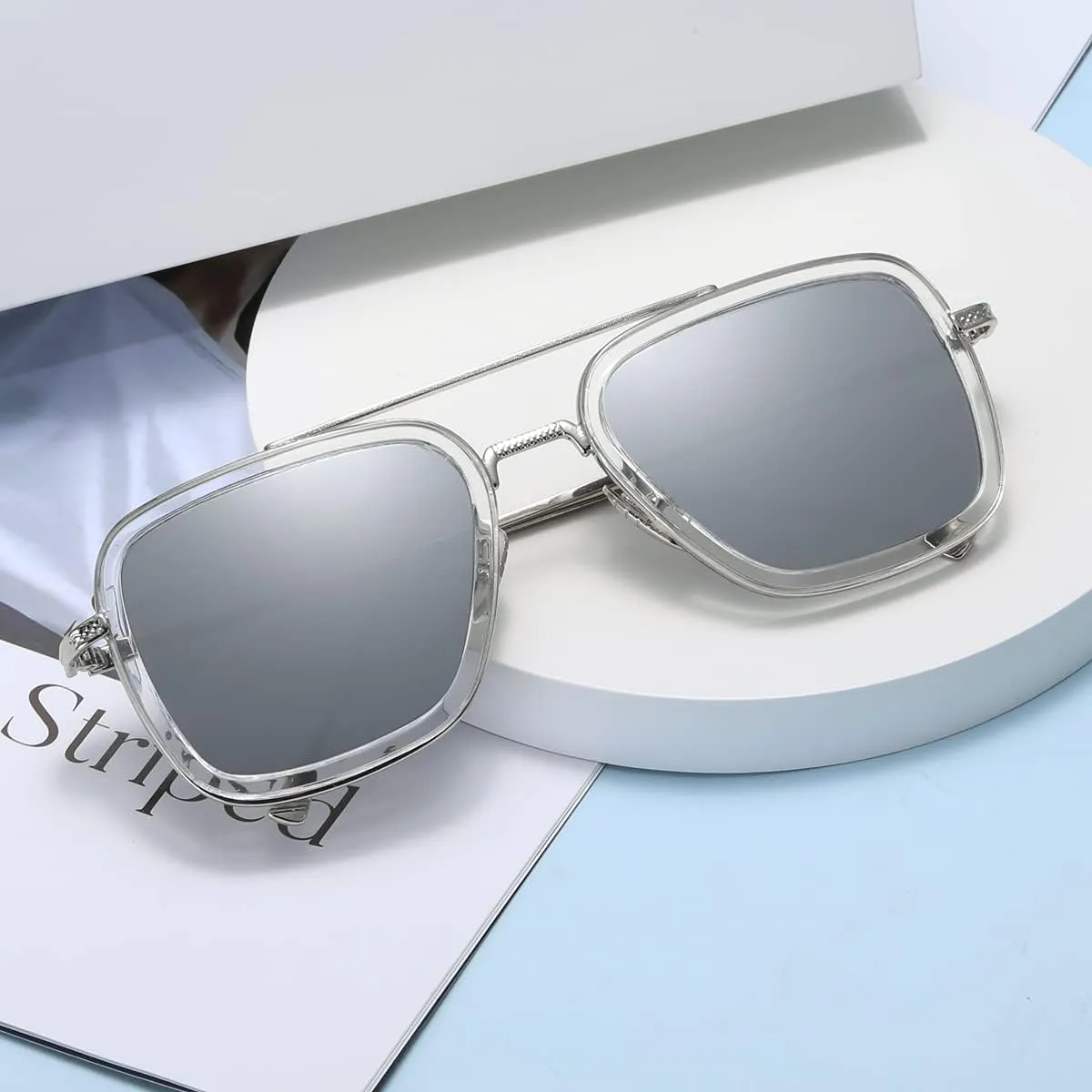 Tony Stark Sunglasses Vintage Square Metal Frame for Men Women -Iron Man and Spider-Man Vintage Sun Glasses