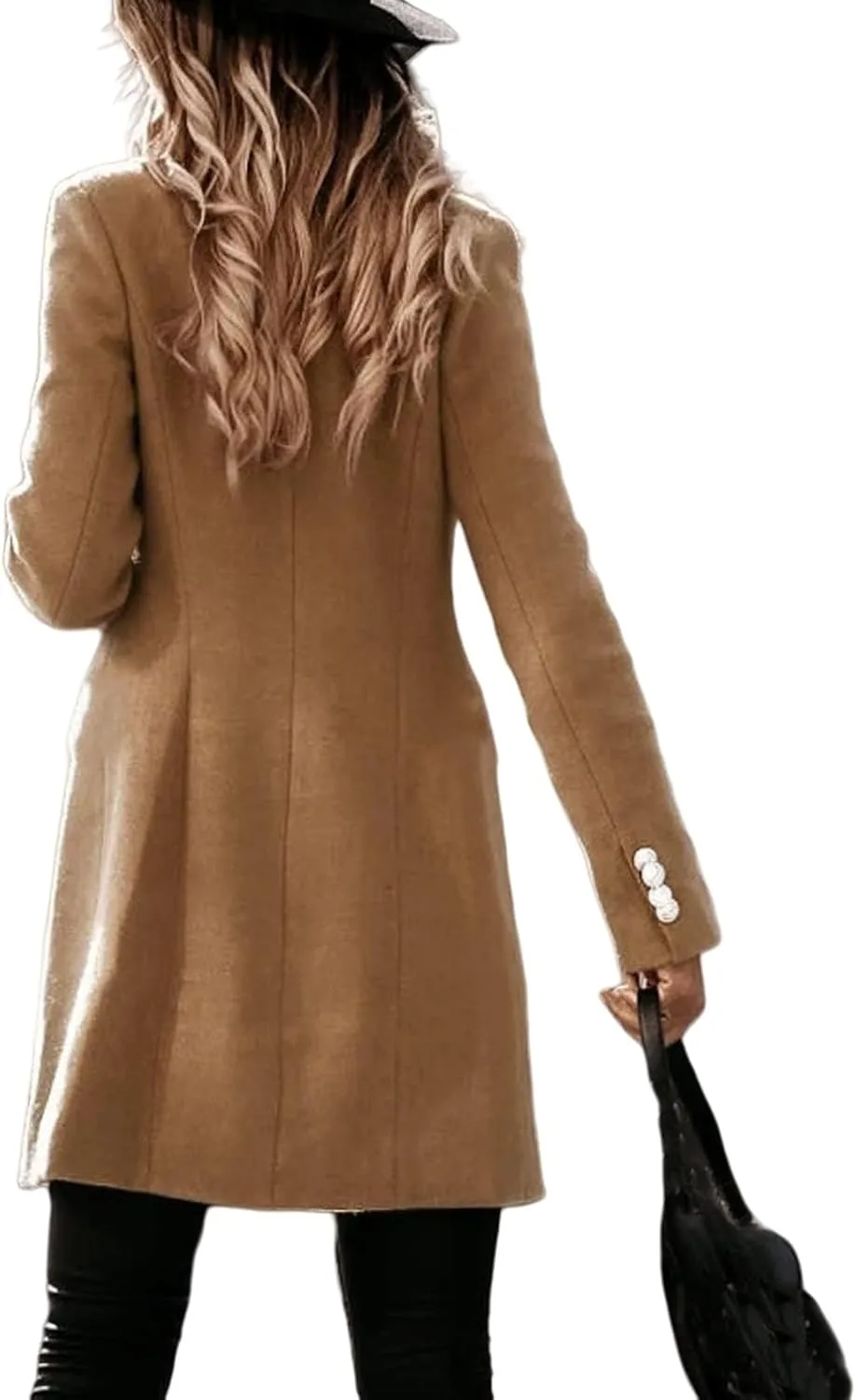 Trench Coat for Women Double Breasted Long Jacket Wool Blend Blazer Oversized Pea Coat Loose Fit Shirts Overcoat