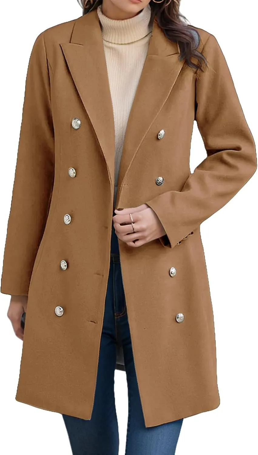 Trench Coat for Women Double Breasted Long Jacket Wool Blend Blazer Oversized Pea Coat Loose Fit Shirts Overcoat