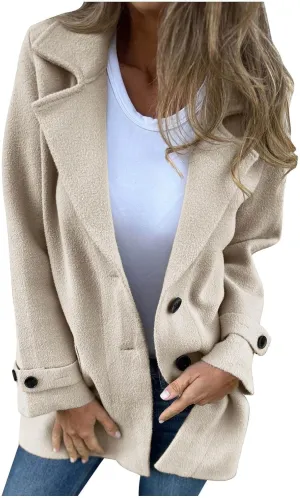 Trench Coat for Women Elegant Wool Blend Notch Lapel Pea Coats Mid-Long Singe Breasted Winter Jackets Outwear