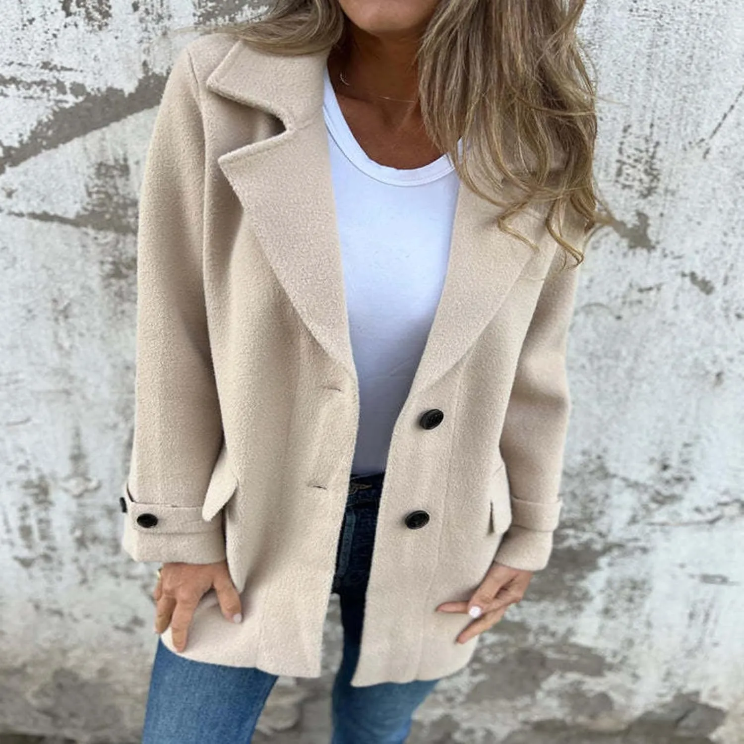 Trench Coat for Women Elegant Wool Blend Notch Lapel Pea Coats Mid-Long Singe Breasted Winter Jackets Outwear