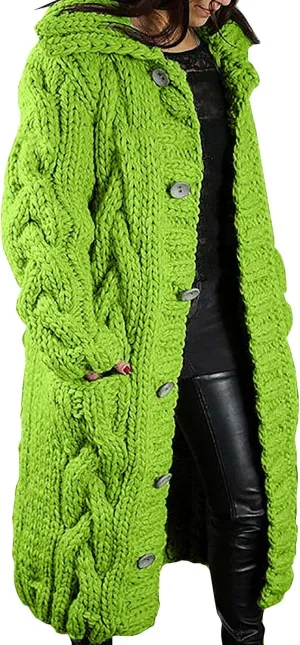 Trench Coat for Women Knitted Front Fashion Loose Elegant Warm Sweater Pocket Single Breasted Long Sleeve Women's