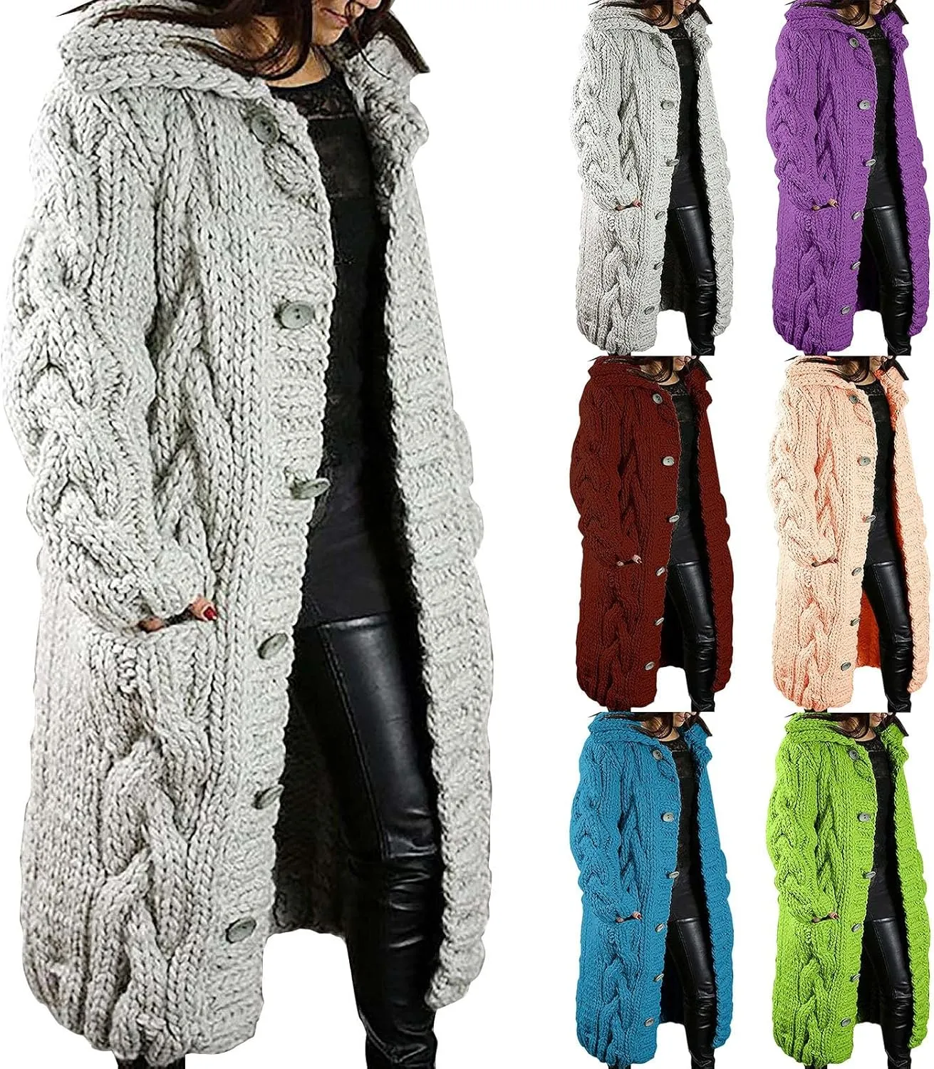 Trench Coat for Women Knitted Front Fashion Loose Elegant Warm Sweater Pocket Single Breasted Long Sleeve Women's
