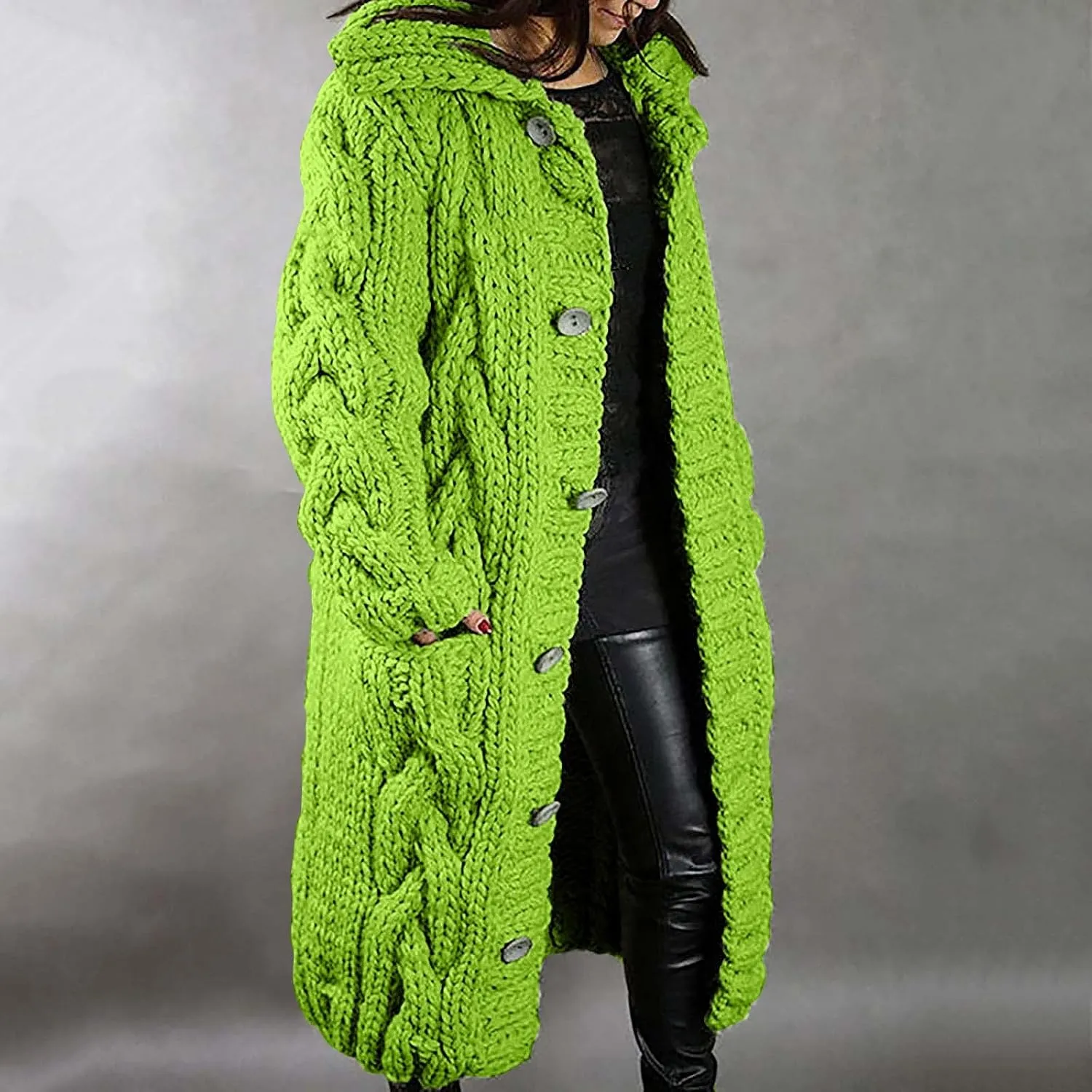 Trench Coat for Women Knitted Front Fashion Loose Elegant Warm Sweater Pocket Single Breasted Long Sleeve Women's