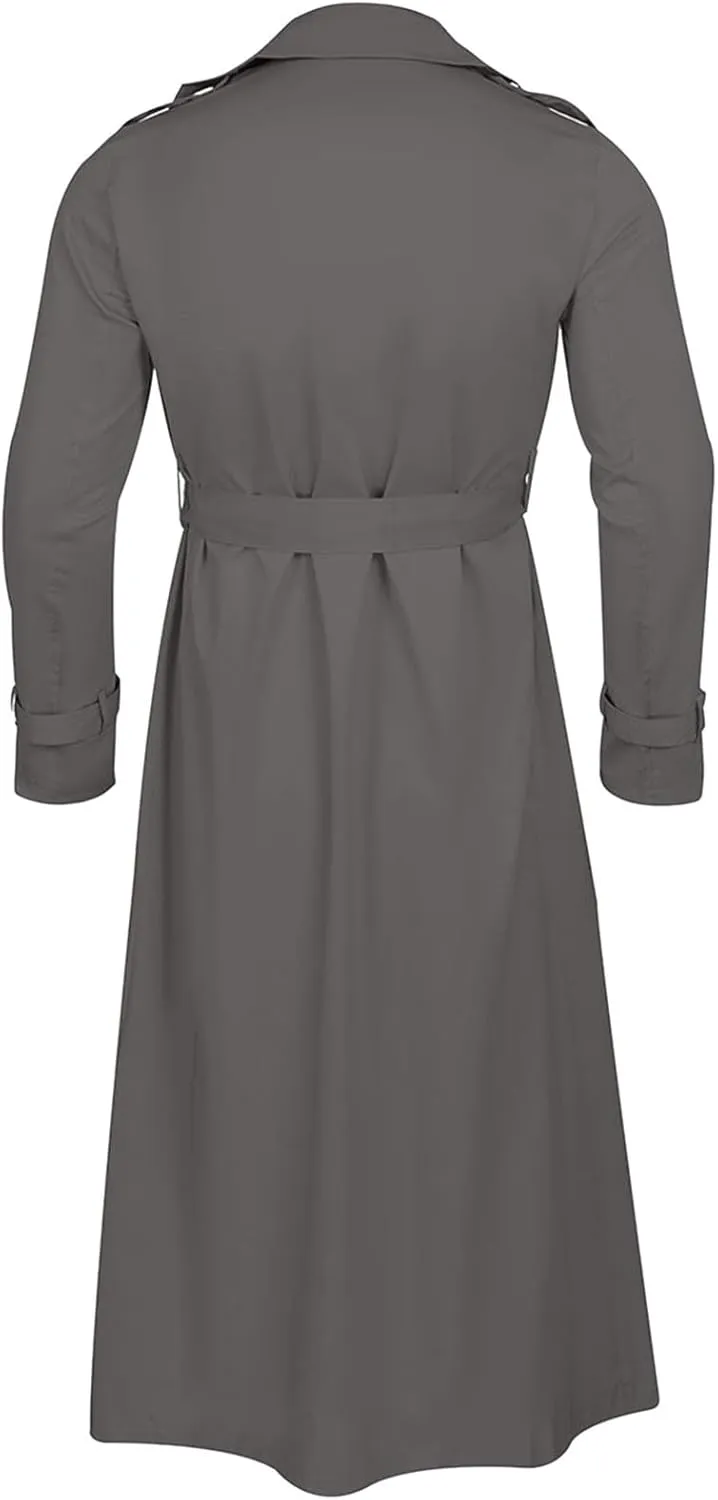 Trench Coat Men Long Double Breasted Trench Coat Belted Lightweight Jacket Notched Lapel Jacket Windbreaker Overcoats