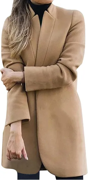 Trench Coats for Women Casual Stand Collar Double Breasted Wool Coats Oversized Warm Winter Long Pea Coat Jackets