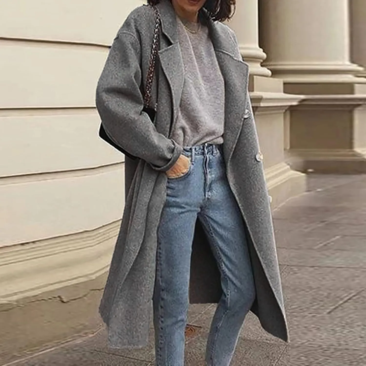 Trench Coats for Women Winter Wool Blend Camel Mid-Long Coat Double-Breasted Notch Lapel Collared Jackets Outwear