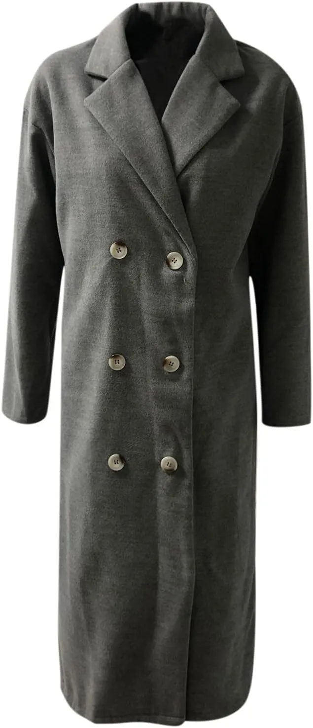 Trench Coats for Women Winter Wool Blend Camel Mid-Long Coat Double-Breasted Notch Lapel Collared Jackets Outwear