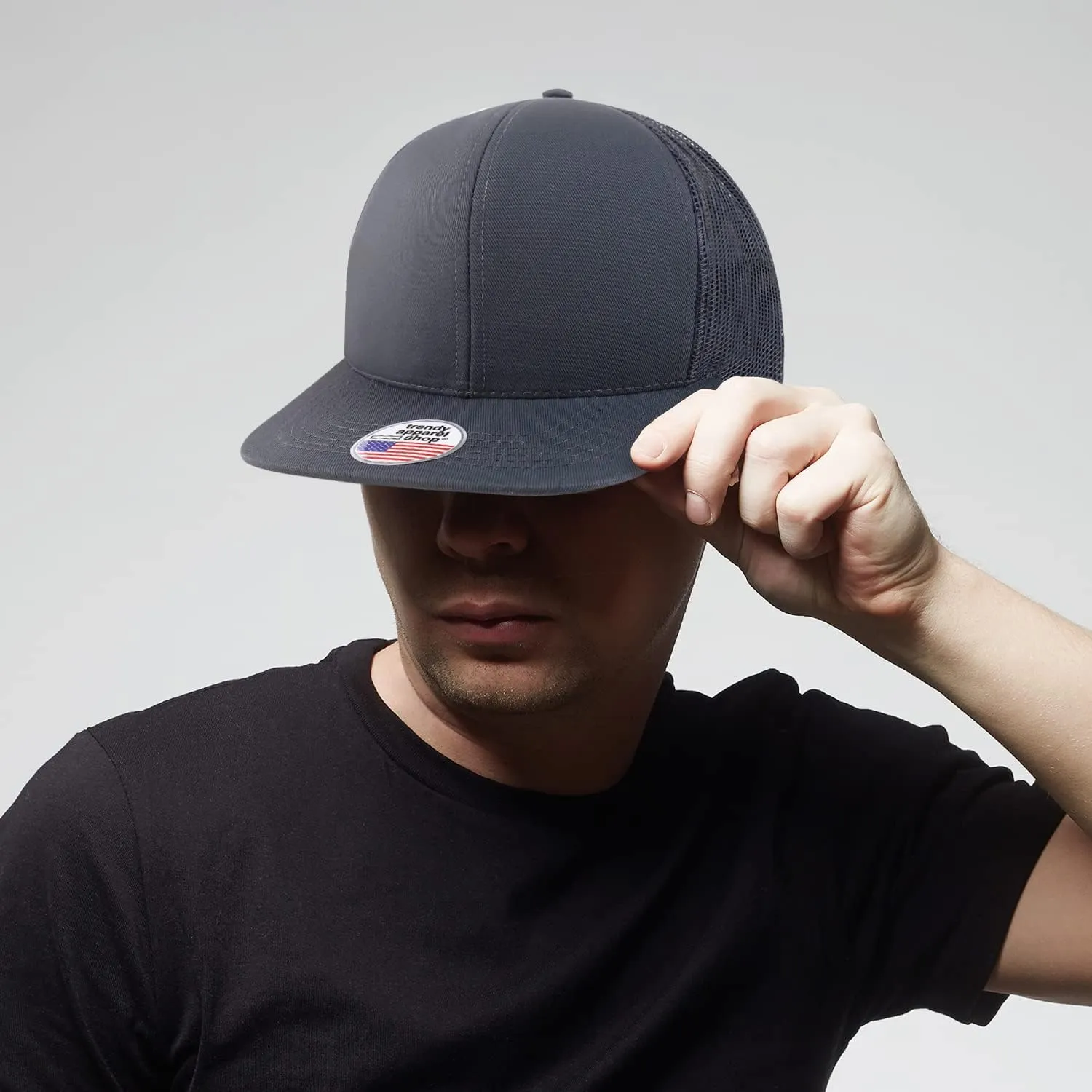 Trendy Apparel Shop Made in USA Structured 6 Panel Flatbill Snapback Mesh Back Cap