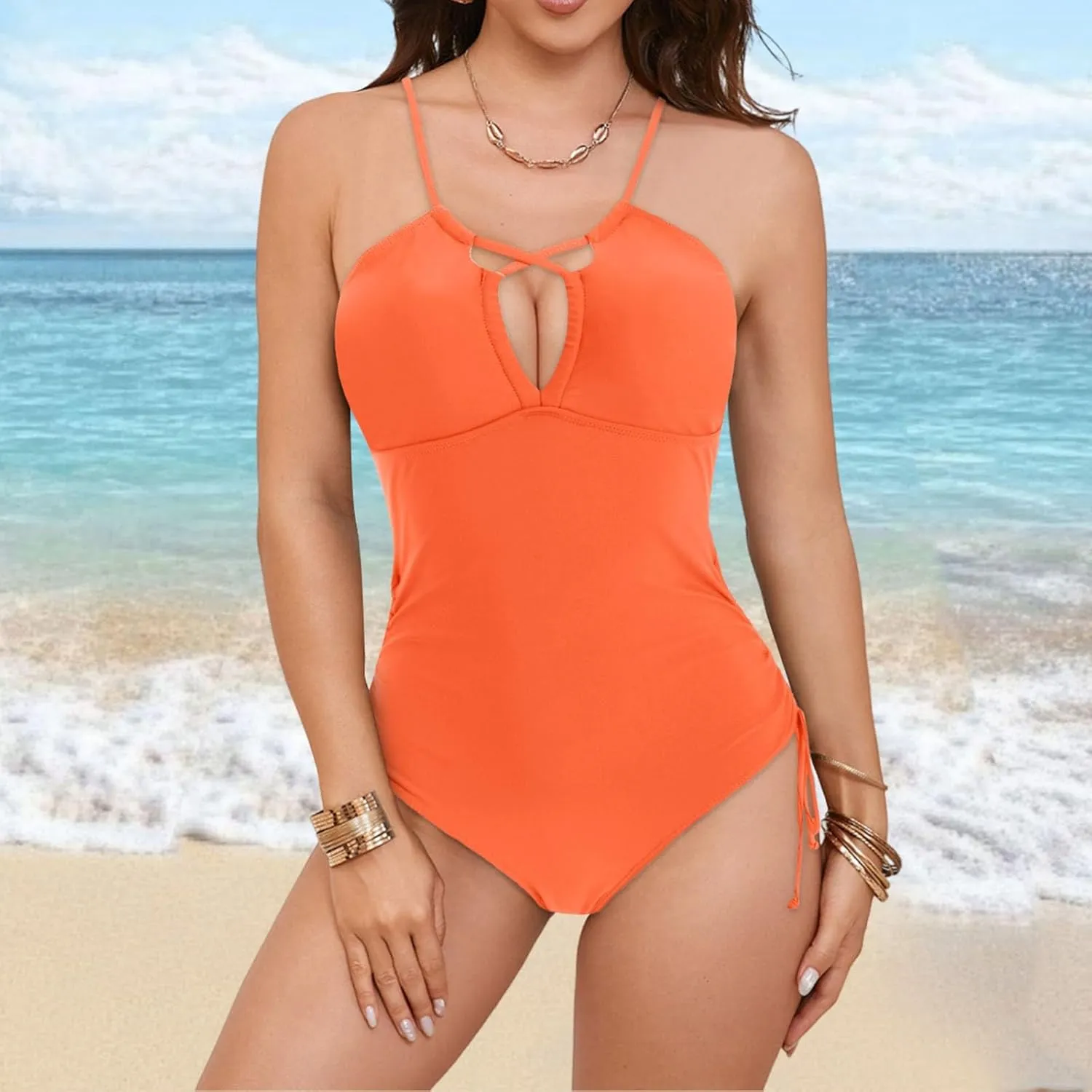 TUQIDEWU One Piece Swimsuit Women Tummy Control One Piece Bathing Suit for Women High Cut Push Up Backless Sliming Swimsuit