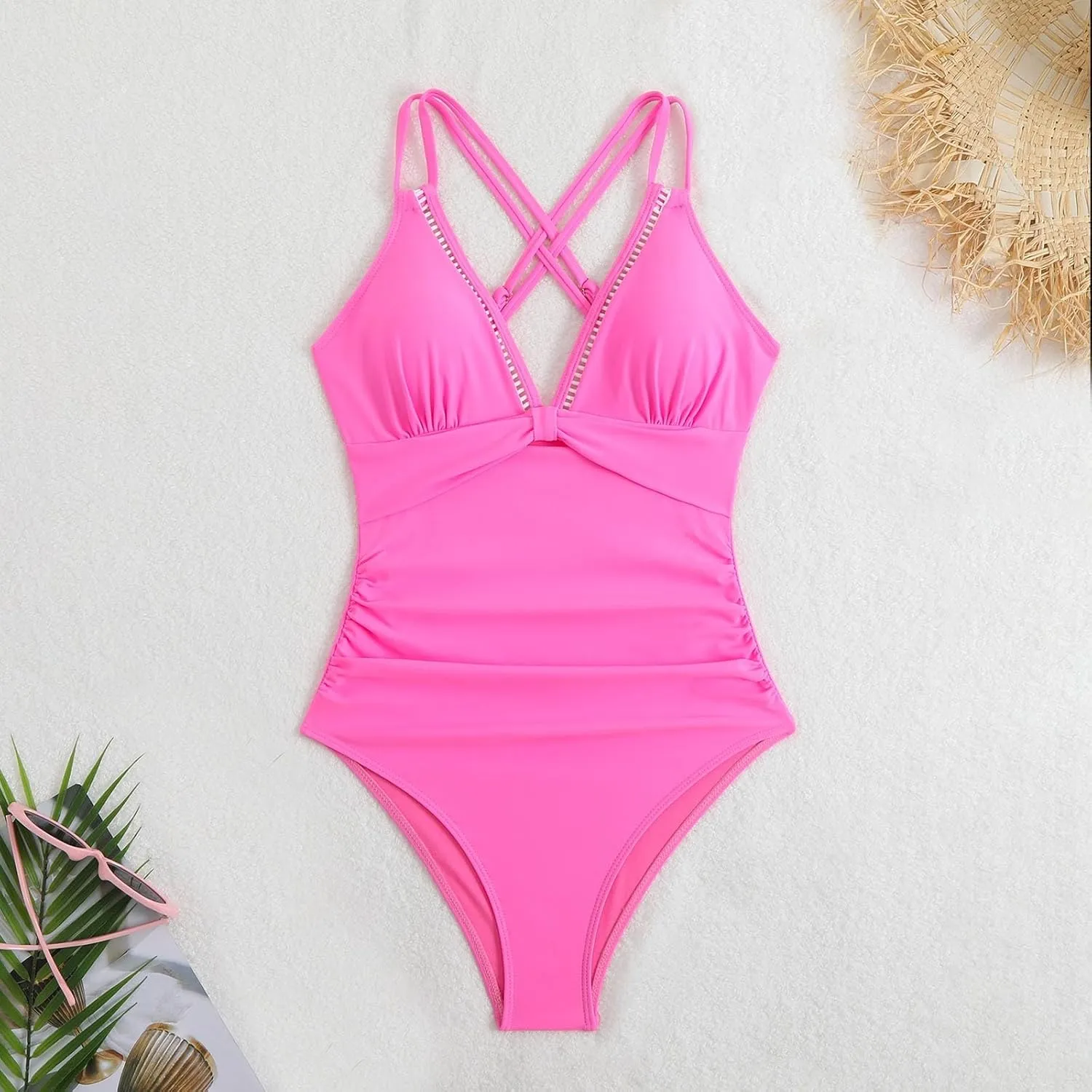 TUQIDEWU Swimsuits for Women 2025 One Piece Swimsuit Women Tummy Control V Neck Backless Slimming High Cut Bathing Suit
