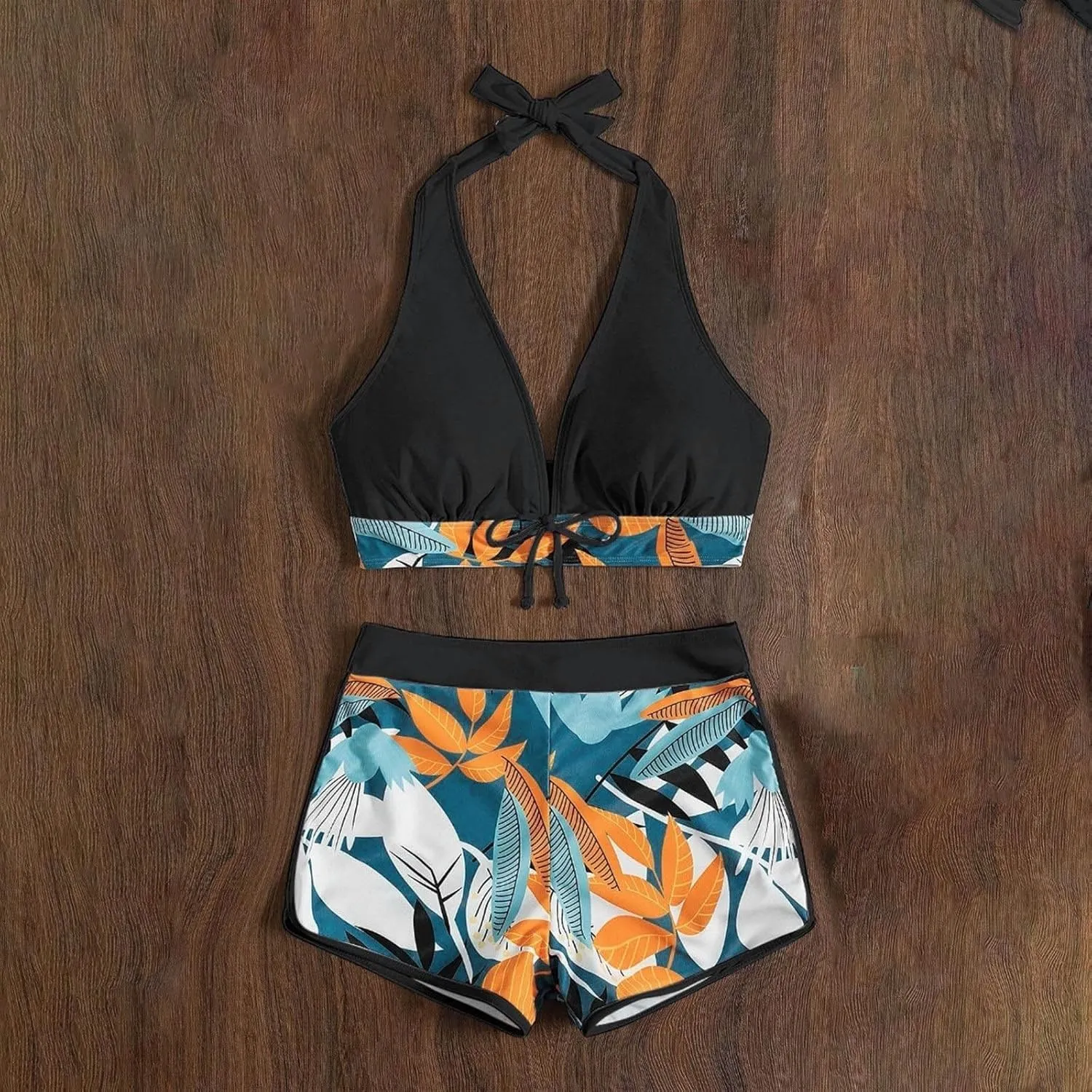 Two Piece Swimsuit for Women,2024 Summer Sexy Halter Tie Bikini Sets,Trendy Print Tropical High Waisted Swim Shorts