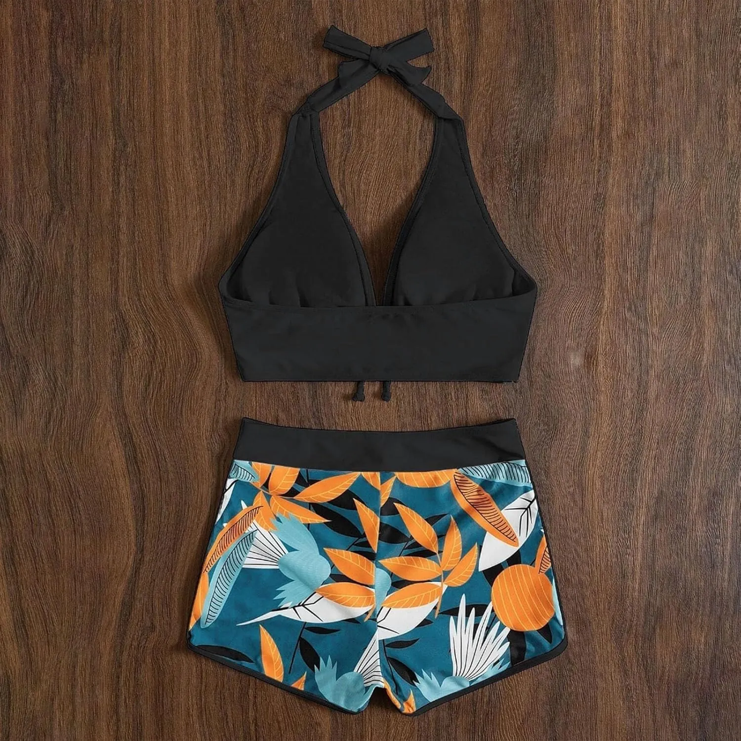 Two Piece Swimsuit for Women,2024 Summer Sexy Halter Tie Bikini Sets,Trendy Print Tropical High Waisted Swim Shorts