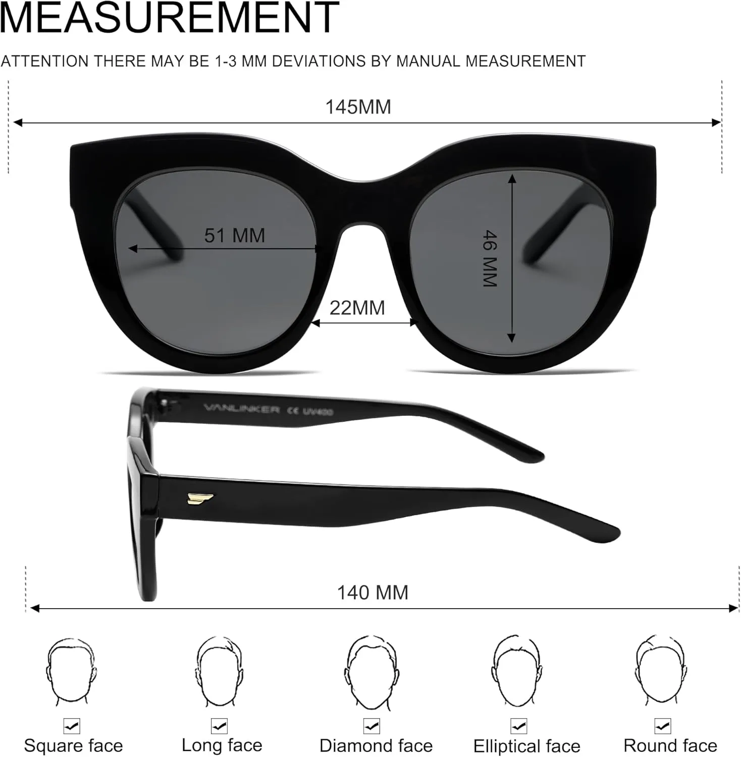 VANLINKER New Version Trendy Polarized Cat Eye Sunglasses for Women Retro Oversized Sunnies VL9690