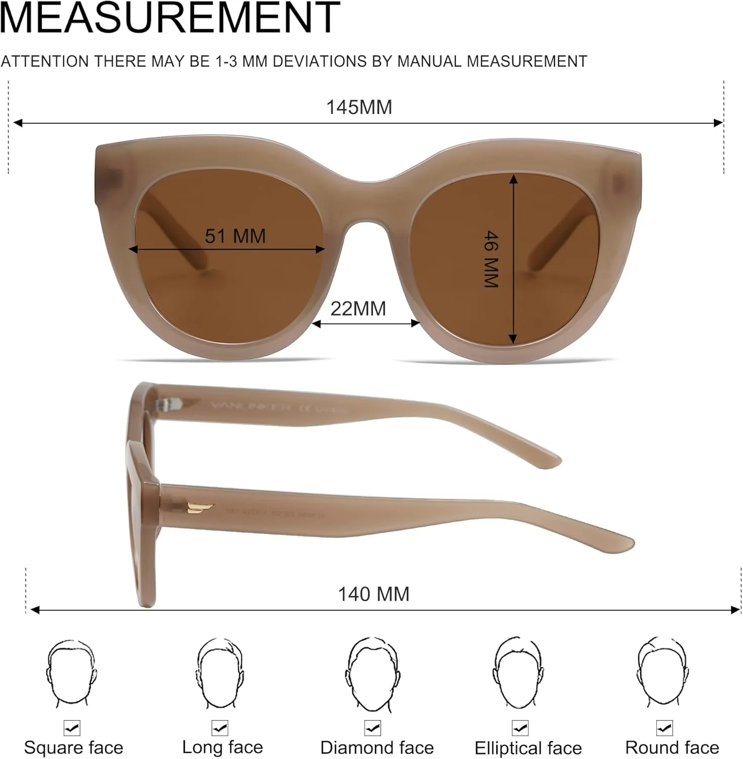 VANLINKER New Version Trendy Polarized Cat Eye Sunglasses for Women Retro Oversized Sunnies VL9690