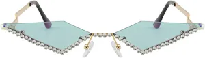 Vintage 90s Rimless Rhinestone Sunglasses Fashion Rhombus Crystal diamond Y2K Candy Color Cat Eye Party Glasses