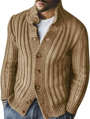Vintage Cardigans for Men Cable Knit Cardigan Sweaters Button Down Knit Sweater Casual Long Sleeve Cardigan
