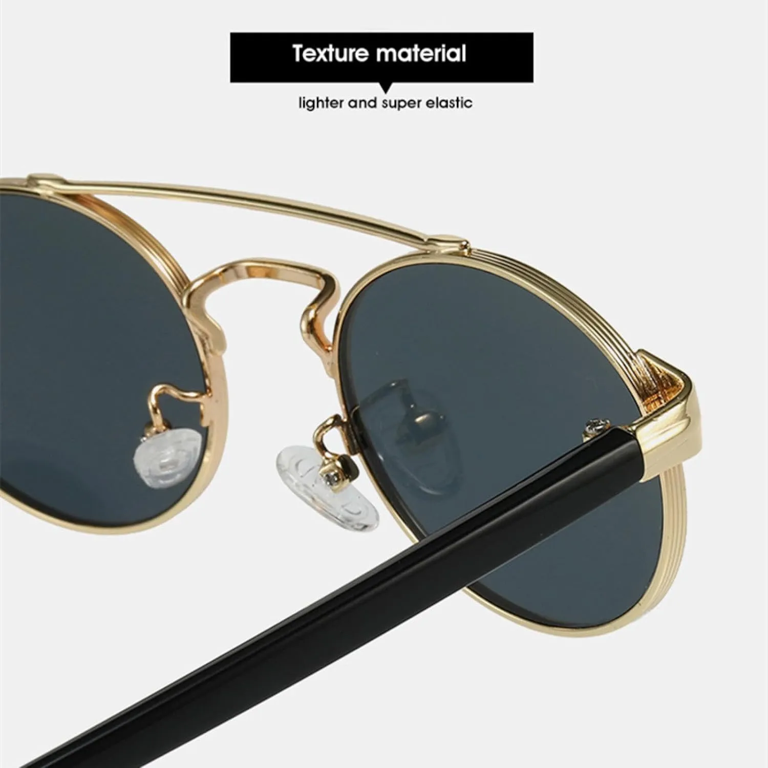 Vintage Metal Double Bridges Women Oval Sunglasses Fashion Punk Men Gradient Uv400