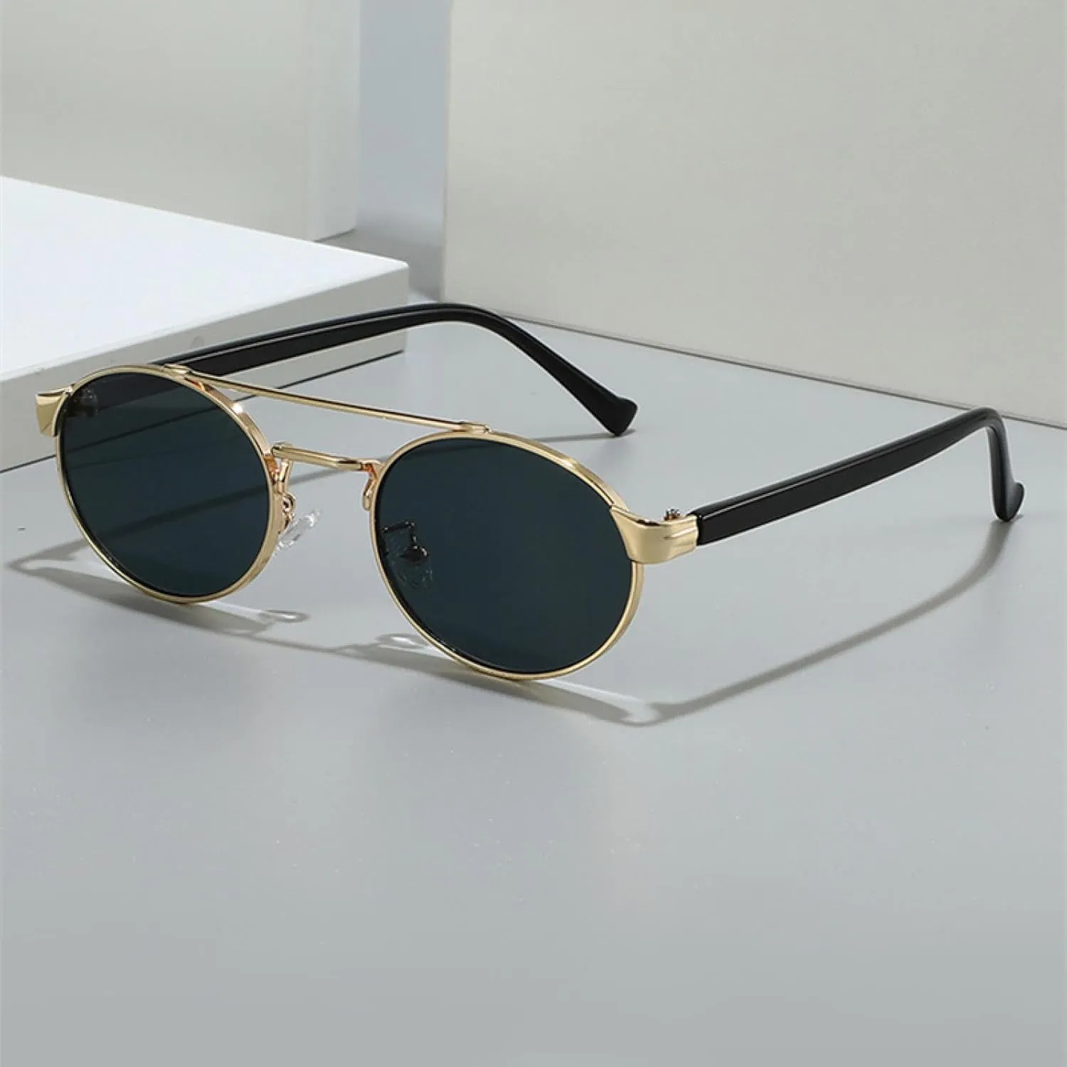 Vintage Metal Double Bridges Women Oval Sunglasses Fashion Punk Men Gradient Uv400