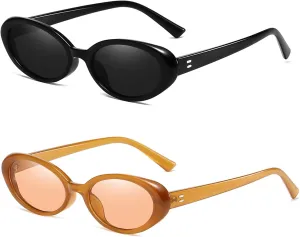 Vintage Small Oval Sunglasses Women Cat Eye Designer Men 90s Vintage Shades