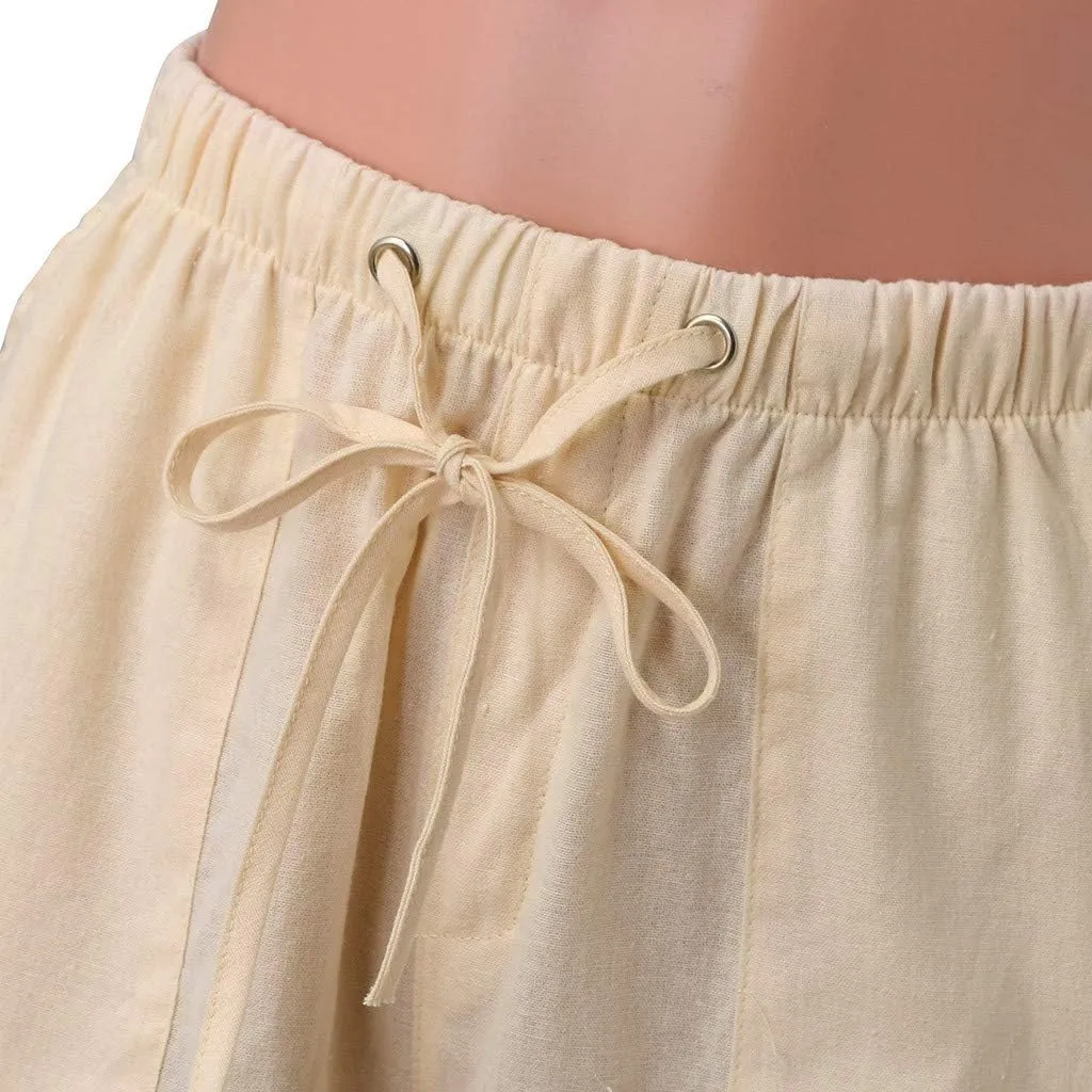 WABEOR Bermuda Shorts for Men Knee Length Cotton Linen Shorts Elastic Waist Beach Long Shorts Comfy Casual Summer Shorts