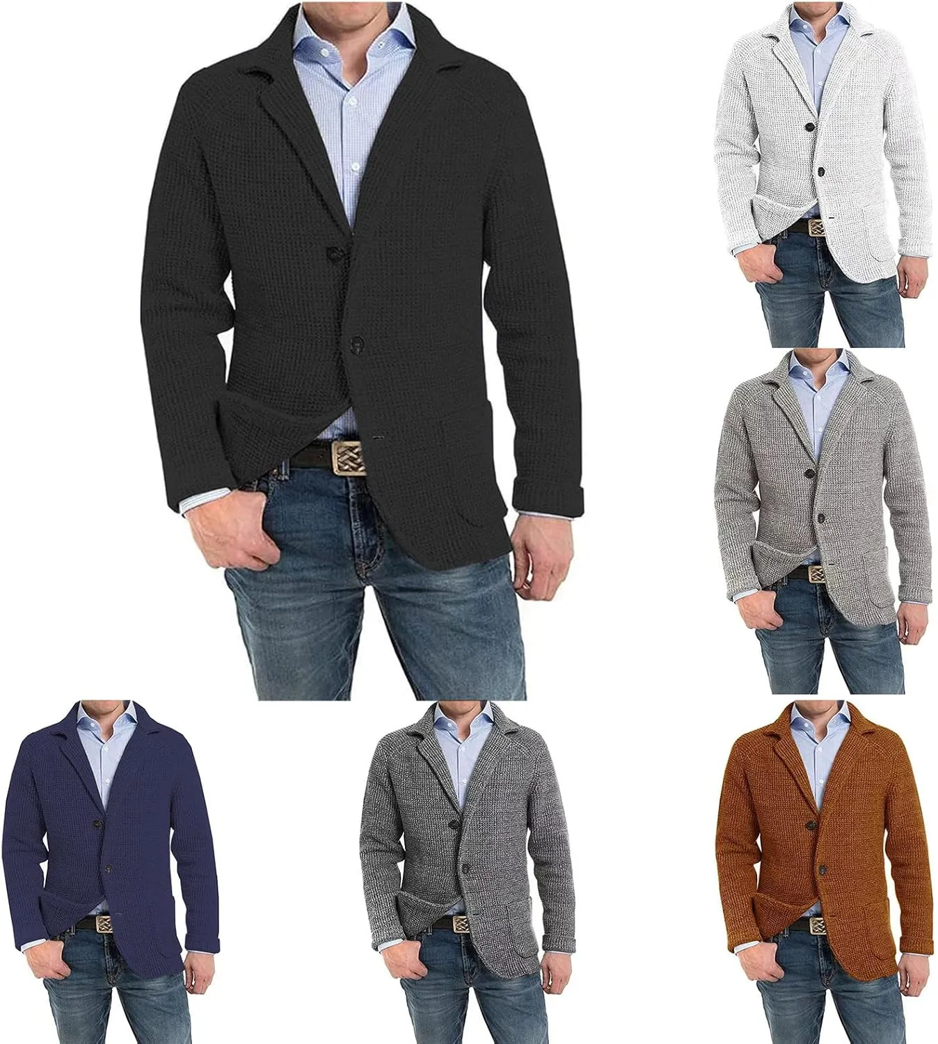 Wankang Mens Cardigan Sweaters Shawl Collar Button Down Knit Blazer Jacket Knitwear Causal Open Front Winter Outwear for Men