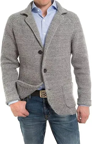 Wankang Mens Cardigan Sweaters Shawl Collar Button Down Knit Blazer Jacket Knitwear Causal Open Front Winter Outwear for Men