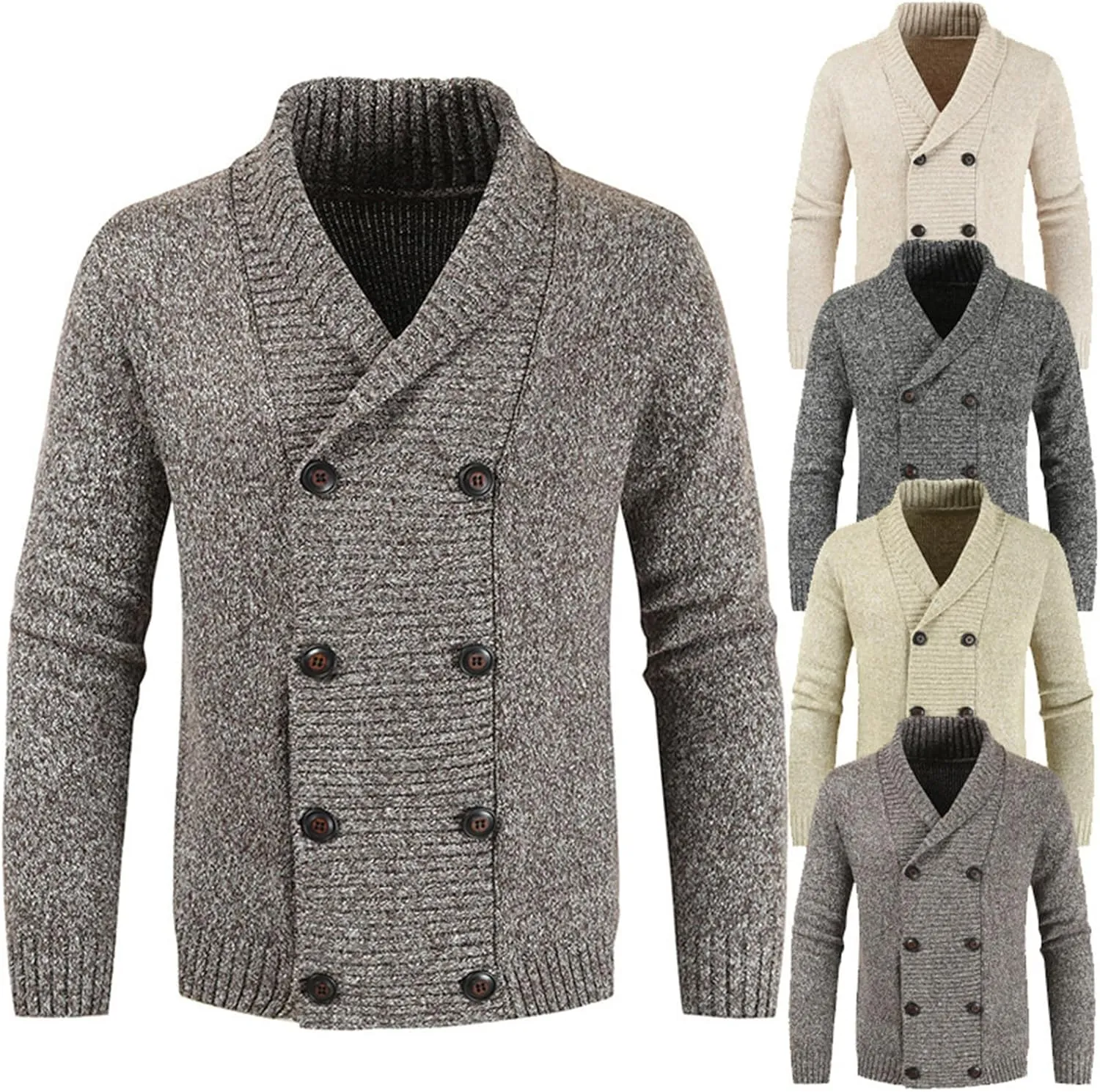 Wankang Mens Shawl Collar Cardigan Sweater Slim Fit Long Sleeve Cardigan Sweaters Button Down Cable Knitted Sweater for Men