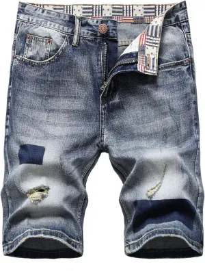 Washed Denim Shorts for Mens Casual Classic Fit Ripped Shorts Distressed Summer Jeans Shorts Workout Short Jeans Pants
