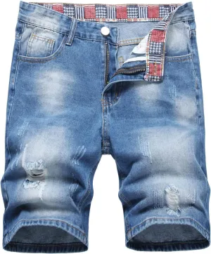 Washed Denim Shorts for Mens Casual Classic Fit Ripped Shorts Distressed Summer Jeans Shorts Workout Short Jeans Pants