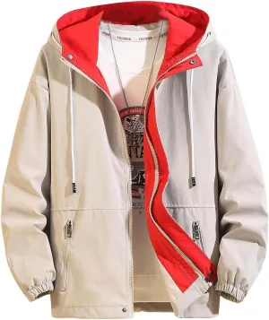 Waterproof Hooded Raincoat for Men Full Zipper Long Sleeve Windbreaker Jackets Outdoor Softshell Hiking Coats
